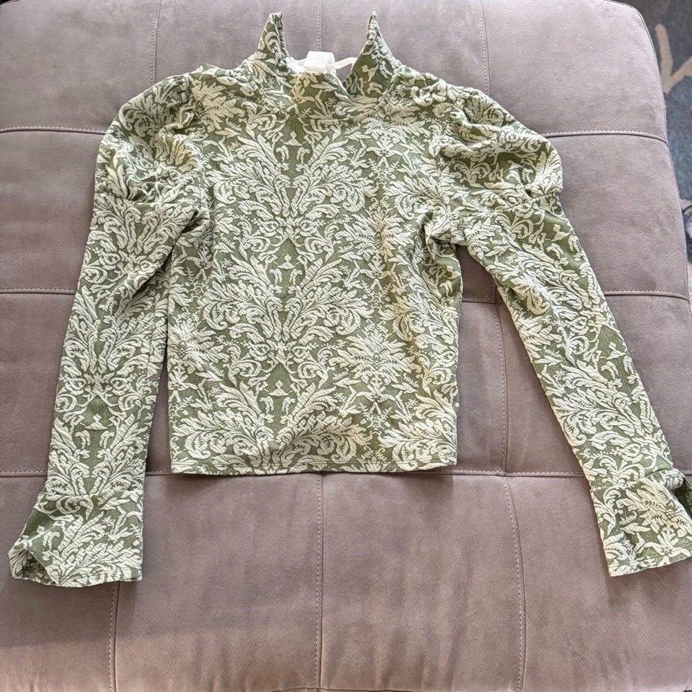 Anthropologie Puff-Sleeve Turtleneck Jacquard Top
